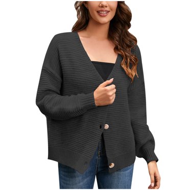 CEHVOM Fashion Women's Daily V Neck Long Sleeve Knit Cardigan Sweater Coat Clearance