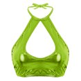 thumbnail image 1 of HULIJA Women's Shiny Metallic Keyhole Crop Top Halter Backless Rave Bandeau Vest Bra Clubwear Fluorescent Green One Size, 1 of 6