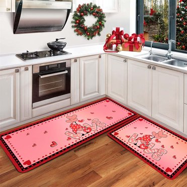 Riforla Valentine's Day Kitchen Carpet (2 Pieces) S Kitchen Carpet Washable Cushion Comfortable Kitchen Carpet Set Carpet A