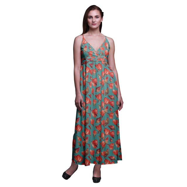 Bimba Robe Longue Maxi à Bretelles Spaghetti Ajustables à Imprimé Floral, Tenue de Plage d'Été - X-Grand