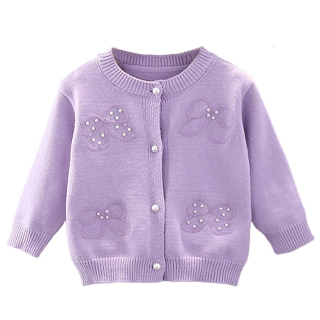 RKSTN Girls Sweaters Pearl Buttons Solid Color Long Sleeve Crew Neck Comfortable Loose Fit Knit Sweater Cardigan Coat Top Fall Winter Versatile Outfits 1-8 Years