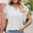 thumbnail image 4 of Birdeem Womens Spring and Summer Flounce V-Neck Solid Color Bottom T-Shirt Hollow Top, 4 of 8