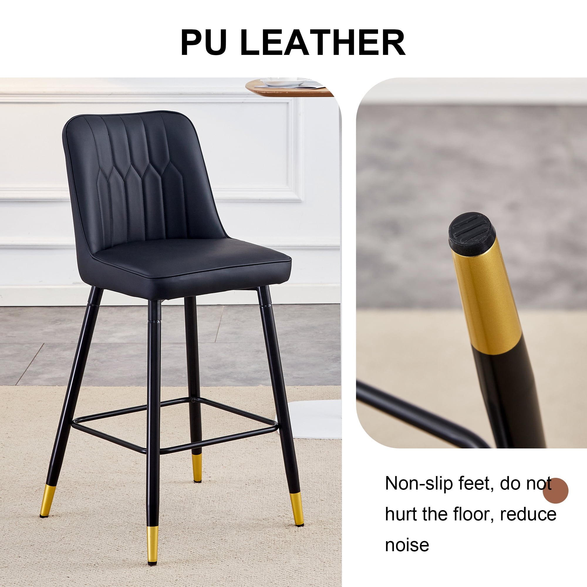 Ensemble de 2 chaises de bar Noble House, hauteur 100 cm, cuir PU noir