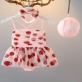 thumbnail image 2 of Ensemble Bikini pour Filles Enfants, Maillot de Bain Uni/imprimé Fraise + Bonnet de Bain, 2 of 9