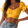 thumbnail image 2 of B91xZ Chemises d'Été pour Femmes à Rayures Manches Courtes Col Rond, Jaune S, 2 of 2