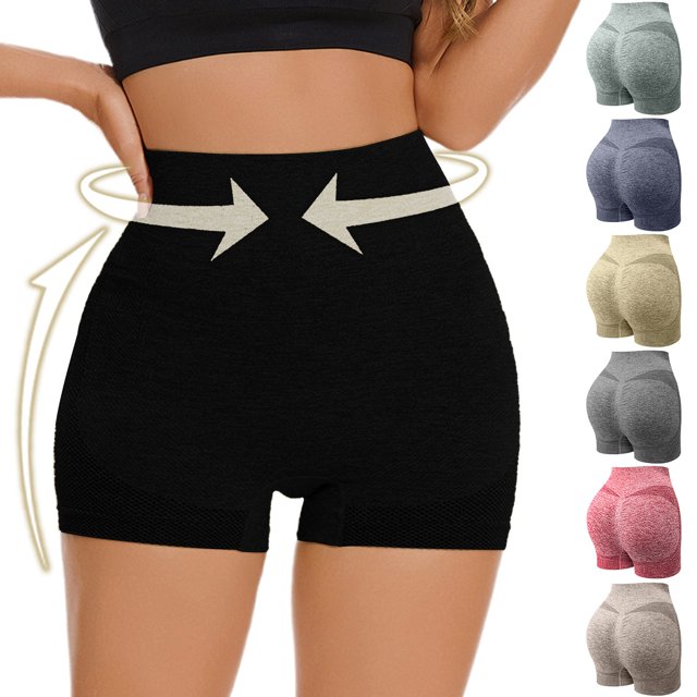 Hurxie Deals Shorts de Gym pour Femmes Taille Haute Lissage des Fesses Shorts de Yoga Sans Couture Vêtements de Sport pour Femmes