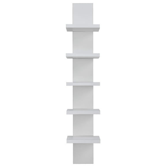 Danya B 5 Tier Wall Shelf Unit Narrow Smooth Laminate Finish - Vertical Column Utility Shelf Floating Storage Home Decor Organizer 5.1" x 6" x 30" (White)