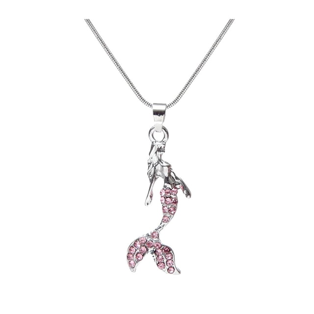 Collier Pendentif Sirène Mer Océan Bijoux Collier Bijoux Amour Cadeau Mettant en Vedette une Chaîne en Alliage Ton Argent avec un Pendentif en Forme de Sirène Orné de Cristaux Roses. le Collier Mesure Environ 40+5 cm (15.7+1.97 Po) et Convient à Agencer avec des Chemises, Chandails et Autres Tenues. un Accessoire Élégant et unique pour Femmes.