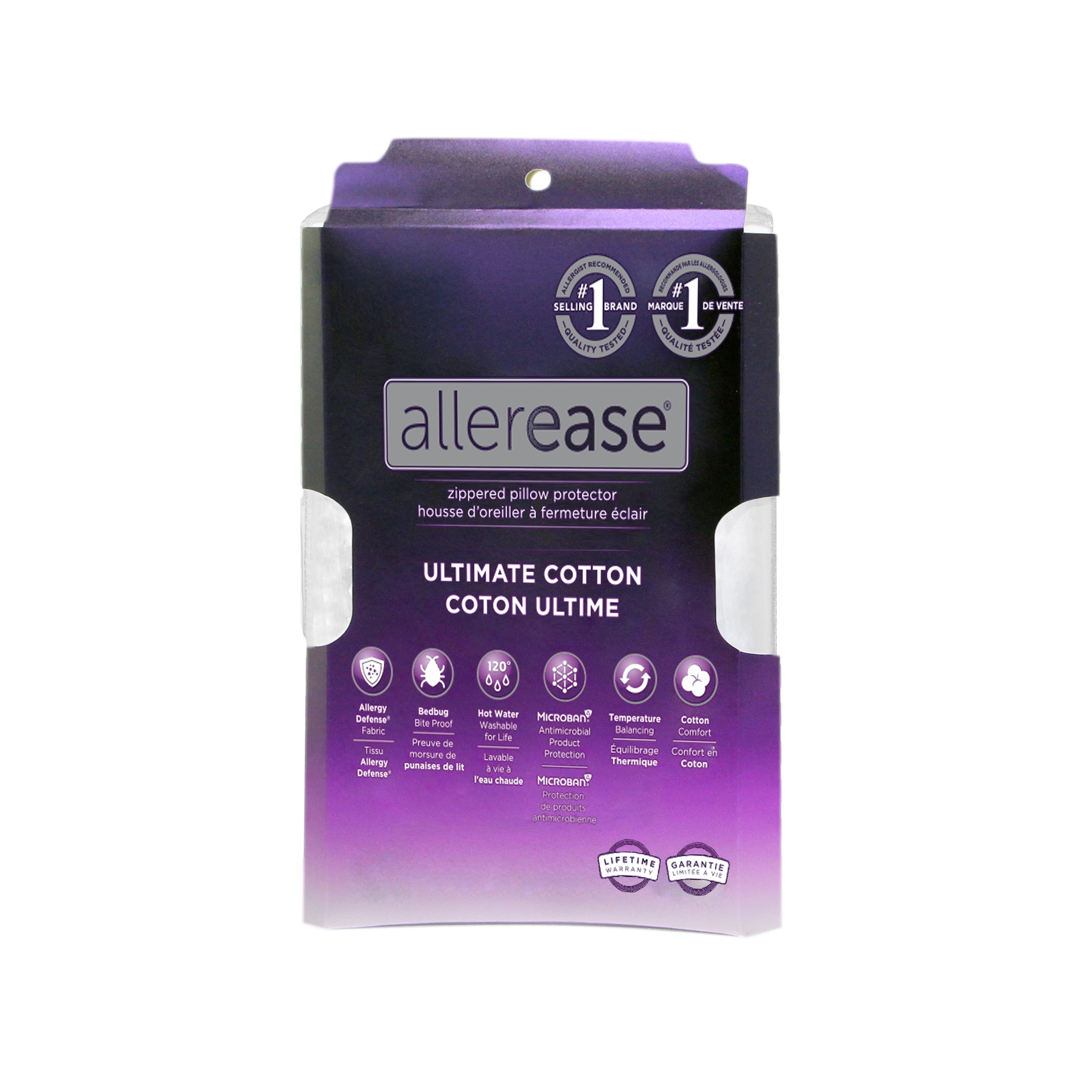 AllerEase Ultimate Cotton Pillow Cover Protector, Standard- Zippered, Temperature Balancing