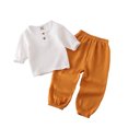 thumbnail image 1 of Spring Summer Children T-shirt Elastic Waist Trouser Set Long Sleeve Round Neck Tops Pants Kit Clothes Birthday Gift White Yellow 90cm, 1 of 9