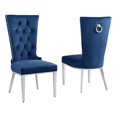 thumbnail image 1 of Chaises Latérales Rembourrées en Velours Bleu Marine avec Acier Inoxydable, Ensemble de 2, 1 of 2