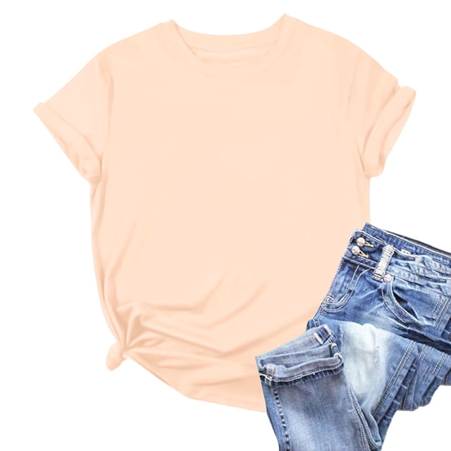 Weiqiqre T-Shirts pour Femmes Col Rond T-Shirt Basique - Hauts Mode Été Printemps - T-Shirts Surdimensionnés pour Femmes