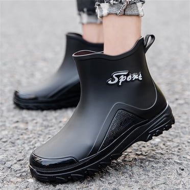 XIMIN Bottes de Pont pour Hommes et Femmes Imperméables à la Cheville en Caoutchouc Bottes de Pluie Chaussures de Travail pour Jardinage Pêche Navigation Camping Plein Air Mode Bottes Antidérapantes Chaussures (43, Noir)