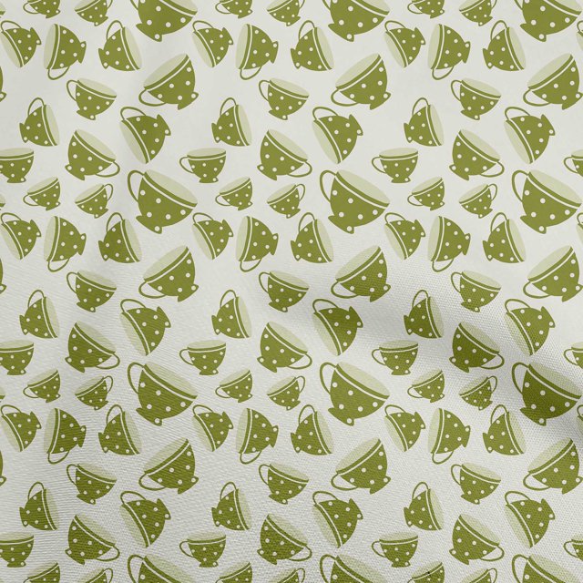 oneOone Polyester Spandex Green Fabric Utensils Tea Cups Sewing Material Print Fabric By The Yard 56 Inch Wide