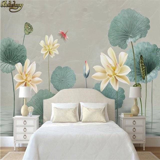 3D Wallpaper Chinese Lotus Leaf SKU# WAL0023