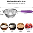 thumbnail image 2 of U-Taste Medium Fine Mesh Strainer: 18/8 Stainless Steel 4.73in 30 Mesh Kitchen Food Sieve with Sturdy Riveted Silicone Handle, Heavy Duty Deep Handheld Metal Colander for Rice, Quinoa (Purple), 2 of 9