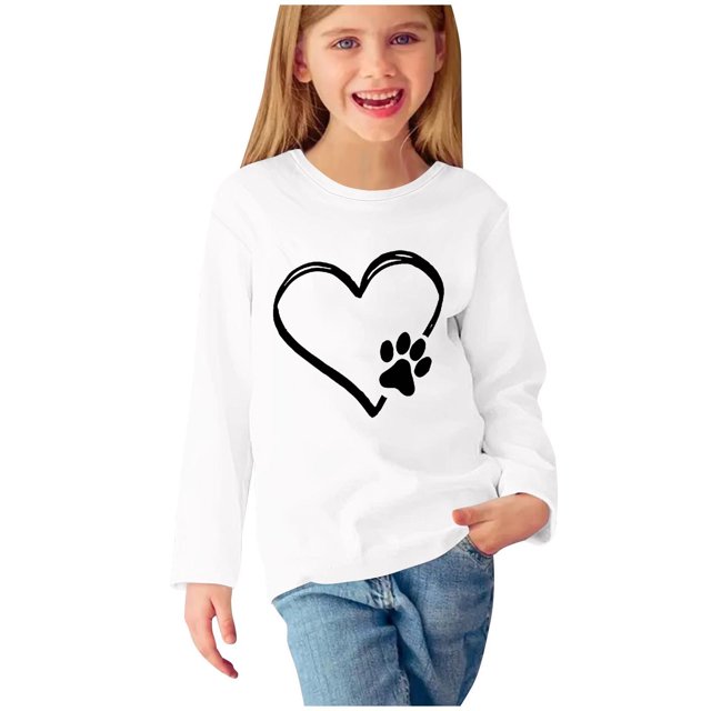 RXIRUCGD Chemises à Manches Longues pour Filles, Col Rond Mignon, Blouses Décontractées Élégantes (Blanc, Taille : 3 Ans)