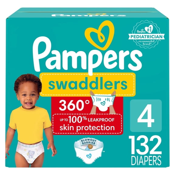 Pampers Couches - Swaddlers 360° - Taille 4, jusqu'à 100 % Anti-Fuites, Ajustement Confortable au Sec, Attaches Faciles à Enlever Conçues pour des Changements Faciles, Couche à Enfiler