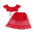 thumbnail image 1 of Little Girls Drawstring Crop Tops Shorts Pants Mesh Tulle Skirt Lace Dresses, 1 of 6