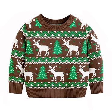 SGMVNU Christmas Sweaters for Toddler Boys with Happy Santa Detail Knitted Pullover Warm Layer for Holiday Events Kids Clothing Size 3-4 Years Brown