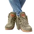 thumbnail image 1 of CAROOTU Nouvelles Bottines Rétro en Suède pour Femmes, Chaussures de Luxe Mates avec Pompon, 1 of 6