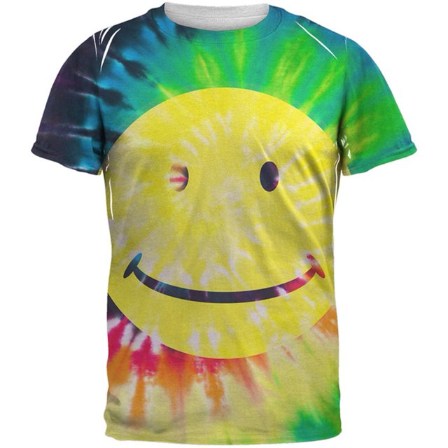 T-Shirt pour Adulte à Imprimé Teinture sur Nœuds « Smiley Face » Partout