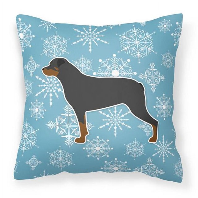 Carolines Treasures BB3566PW1818 Winter Snowflake Rottweiler Fabric Decorative Pillow