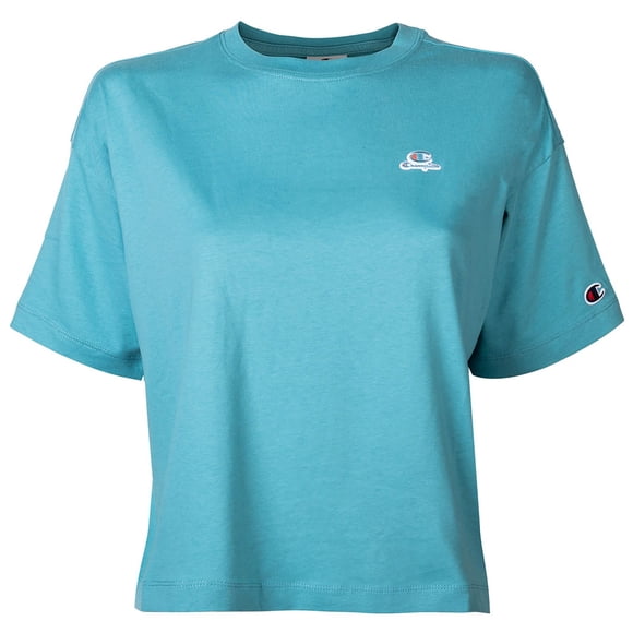 Champion Ladies T-shirt - CML Champion Logo, Cotton, Crop Top, Round Neck, Short Sleeve, Solid Color Turquoise S (Small)