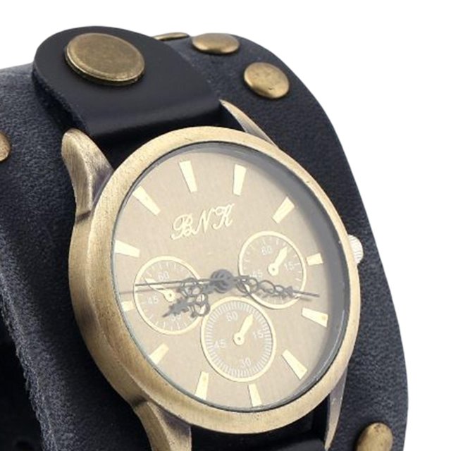 Langgg Bracelets de Montre à Aiguilles en Cuir PU Largeur 5,2 cm Bracelet Cadran Noir Dia 4 cm