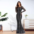 thumbnail image 2 of Robe de Soirée pour Femme Grande Taille, Col Rond, Manches Longues, Sirène, Paillettes, Tulle, Longueur au Sol, Robe de Fête, Robe Formelle pour Femme, 2 of 7