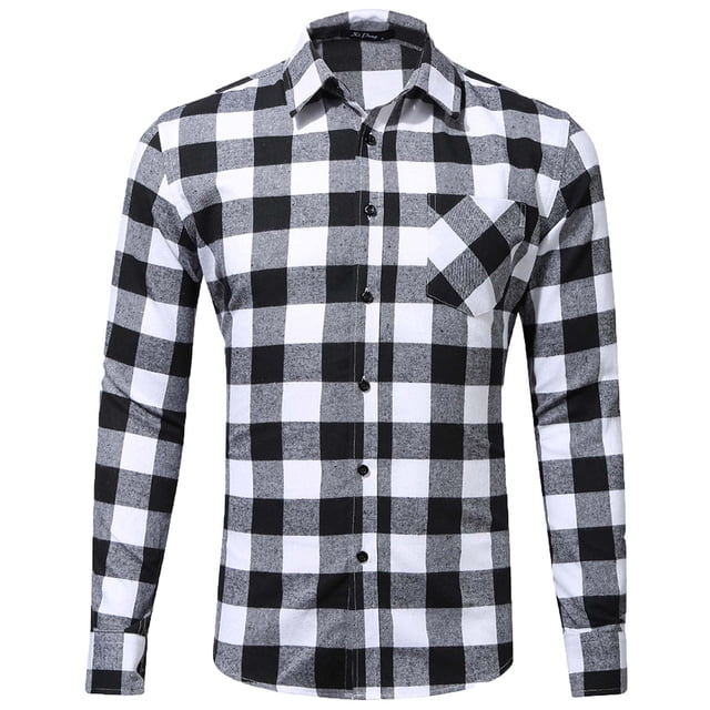 Pompotops Homme Automne Décontracté Coupe Ajustée Manches Longues Col Rabattu à Carreaux Poche Haut Blouse Chemise en Solde