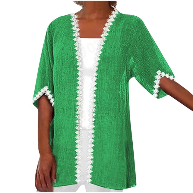 Timegard Womens Cardigan Plus Size Lace 1/2 Sleeve Open Front Tops Blouses Fall Lightweight Comfy Jacket