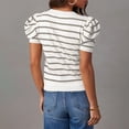 thumbnail image 4 of Birdeem Hauts en Tricot à Manches Courtes Bouffantes pour Femmes T-Shirts à Col Rond Rayés Tendance Blouses d'Été Décontractées, 4 of 12