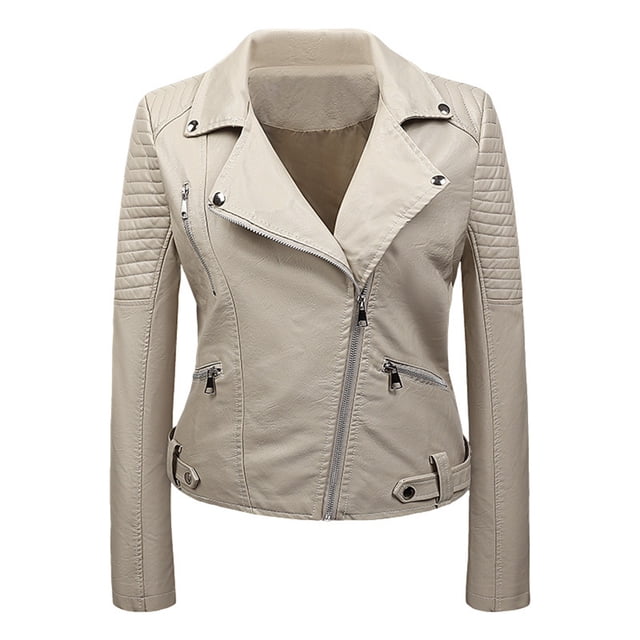 XZNGL Veste de Moto Ajustée à Col Montant en Cuir pour Femmes Veste en Cuir