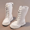 thumbnail image 1 of XIMIN Kid Girls Leather Boots Knee High Zip Up Lace Up Outdoor Riding Booties Mid Calf Boots Fashion Waterproof Side Zipper Punk Goth Boot Fashion Winter Long Boot, 1 of 4