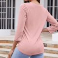 thumbnail image 4 of FAIWAD Womens V Neck 3/4 Sleeve T-Shirts Solid Color Casual Basic Tops 2024 Button Up Tees Blouses, 4 of 6