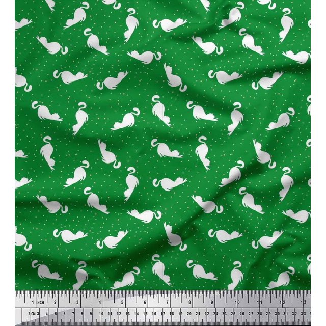 Soimoi Tissu Crêpe polyester Imprimé Floral & Chat 1 Yard 42 Pouces de Large