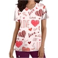 thumbnail image 2 of TIMIFIS Haut de Sarrau d'Infirmière Rouge pour Femmes, Saint-Valentin, Uniforme de Travail, Manches Courtes, Col en V, Blouse T-shirt de Travail avec Poches - Imprimé Rouge, 2 of 5