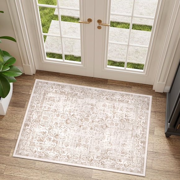 BERTHMEER 2'x3' Small Area Rugs for Entryway Doorway Entrance Bedroom Kitchen Dorm Vintage Non Slip Washable Oriental Traditional Rugs,Brown