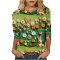 thumbnail image 1 of RKSTN Womens Tops Casual Fashion Cute Easter Bunny Printed 3/4 Sleeve Round Neck Tops Spring Summer 3D Printed Ruched Pullover Blouse Tops, 1 of 5