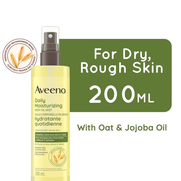 Aveeno Daily Moisturizing Body Oil Mist with Oat and Jojoba Oil for Dry, Rough, Sensitive Skin, Lightweight, Non-Greasy, Body Spray, Paraben, Silicone and  Phthalate-Free, 200 mL