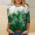 thumbnail image 2 of IROINNID Économies Polyester T-shirt à Manches Longues pour Femmes T-shirt Imprimé de Loisirs Blouse Mi-Longue Col Rond Hauts, Vert, 2 of 4