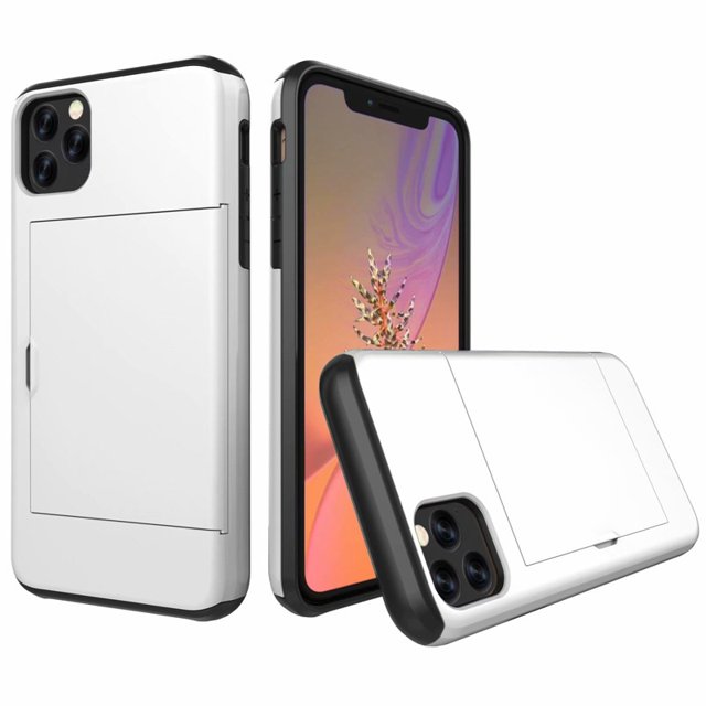 Étui iphone 12 Pro Max Hybride Robuste à Dos Rigide avec Fente pour Carte de Crédit et Porte-Cartes, Étui Portefeuille pour Apple iphone 12 Pro Max - Blanc