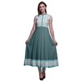 thumbnail image 1 of Bimba Robe Anarkali Géométrique Vert Sarcelle Foncé Col Mandarin Sans Manches Kurtis pour Femmes Imprimé Robe Maxi X-Small, 1 of 6