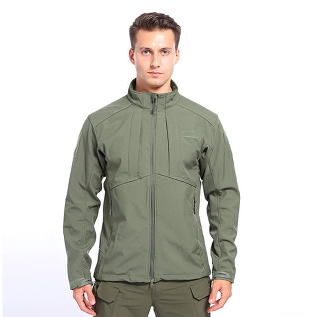 LSLJS Outdoor Skin Soft Warm Fleece Sports Stand-up Collar Men's Jacket( Army Green, S)