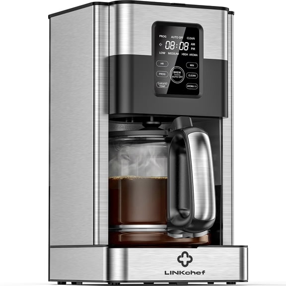 Cafetière Goutte à Goutte Programmable 12 Tasses avec Carafe en Verre, Minuterie d'Infusion Automatique 12 Heures, Plaque de Maintien au Chaud, Panier-Filtre Facile à Nettoyer