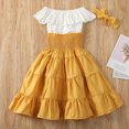 thumbnail image 2 of Xingqing 2pcs Kids Baby Girl Clothes Off Shoulder Crop Top Ruffle Tutu A-Line Skirts Headband Outfits Set, 2 of 8