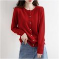 thumbnail image 5 of Womens Lightweight Knit Cardigan Long Sleeve Button Down Cardigans Sweater Fall Soft Crew Neck Shrugs Tops Wine, L, 5 of 5