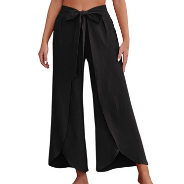 Fgnfyis Pantalon Palazzo Grand pour Femmes Été Affaires Travail Décontracté Plage Noir G