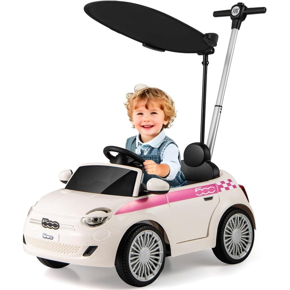 Licensed Fiat 500 Ride on Push Car by OLAKIDS, 3 in 1 Baby Stroller Sliding Walking Car with Retractable Footrest, Parent Control Handle, Horn, Foot-to-Floor Toys for Kids Toddlers 18 Month+